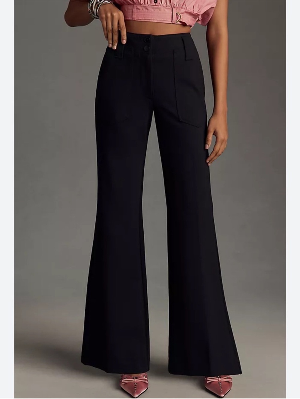 Anthropologie Maeve Sz 6 Black Flare- Leg High-Rise Pants